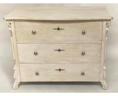 COMMODE, 79cm H x 102cm W x 52cm D, 19th century French Napoleon III traditionally grey painted with three long drawers. 