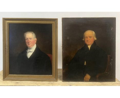 ATTRIBUTED TO JACOB THOMPSON (1806-1870) 'Portrait of Mr Kempson, oil on canvas laid on board, 92cm x 74cm, together with a p