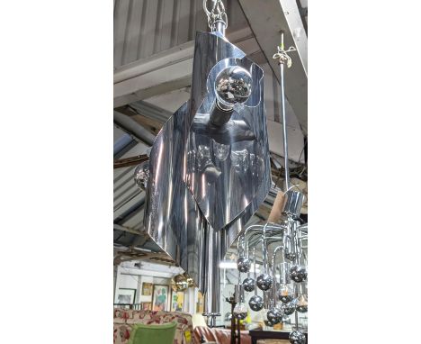 CEILING LIGHT, chrome, 1970s Italian style, triple sectioned, 60cm H x 30cm diam. 