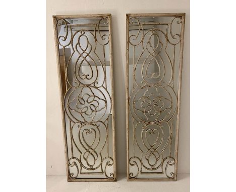 ARCHITECTURAL WALL MIRRORS, a pair, 162cm high, 51cm wide, Art Deco style, distressed metal frames. (2) 