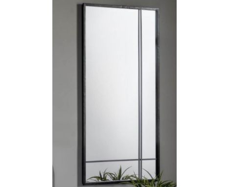 ARCHITECTURAL WALL MIRRORS, a pair, with overlaid frame detail, 50cm W x 100cm H x 25cm. (2) 