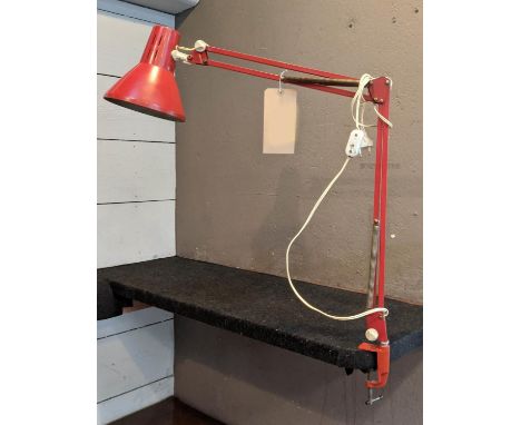 ANGLEPOISE STYLE LAMP, approx 70cm H, clamp base, red finish. 