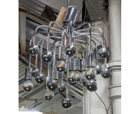 CEILING LIGHT, chrome, 1970s Italian style on a single stem, 96cm H x 38cm diam. 