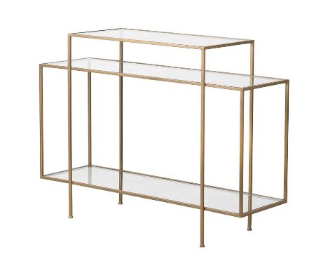 CONSOLE TABLE, 99cm H x 120cm W x 40cm D, two-tier form, inset glass, gilt metal frame. 