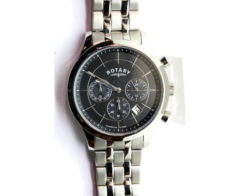 Boxed gents modern Rotary wristwatch on a sterling silver bracelet. P&amp;P Group 1 (£14+VAT for the first lot and £1+VAT for