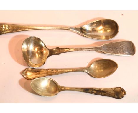 A pair of Danish hallmarked silver condiment spoons marked for Copenhagen with Victorian and Edwardian condiment spoons, comb