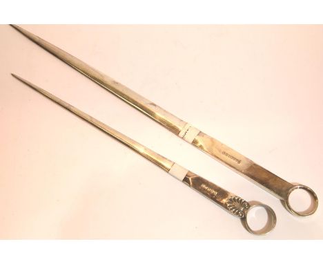 Two silver plated meat skewers by James Dixon and Harrisson Bros. P&amp;P Group 1 (£14+VAT for the first lot and £1+VAT for s