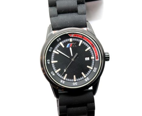 BMW M Sport gents sports wristwatch, quartz movement with date aperture and rubber strap, working at lotting, D: 40 mm. P&amp