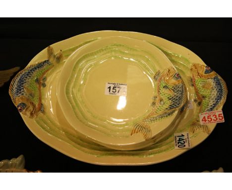 Four small and one large Clarice Cliff ceramic fish plates. P&amp;P Group 3 (£25+VAT for the first lot and £5+VAT for subsequ