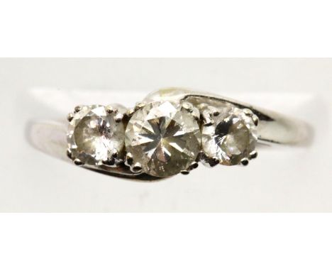 9ct white gold ring set with three white stones, size M, 2.6g. P&amp;P Group 1 (£14+VAT for the first lot and £1+VAT for subs