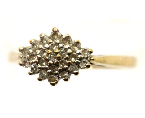 9ct gold diamond cluster ring set with 0.25ct of diamonds, size L/M, 2.6g. P&amp;P Group 1 (£14+VAT for the first lot and £1+