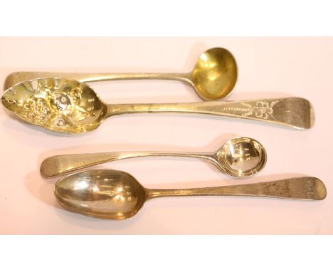A selection of Georgian hallmarked silver spoons, and a further early spoon with indistinct marks, combined 46g. P&amp;P Grou