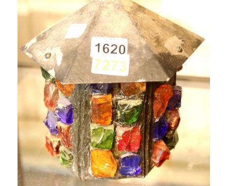 Heavy coloured glass hanging lamp shade. P&amp;P Group 3 (£25+VAT for the first lot and £5+VAT for subsequent lots) 