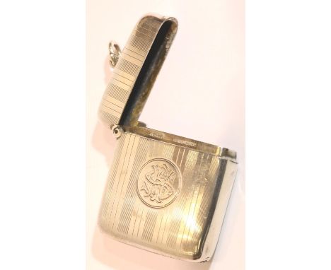 Edwardian George Unite hallmarked silver vesta case, Birmingham assay 1910, 46g. P&amp;P Group 1 (£14+VAT for the first lot a