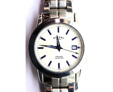 Boxed Rotary day/date wristwatch on a stainless steel bracelet, RRP £130.00. P&amp;P Group 1 (£14+VAT for the first lot and £
