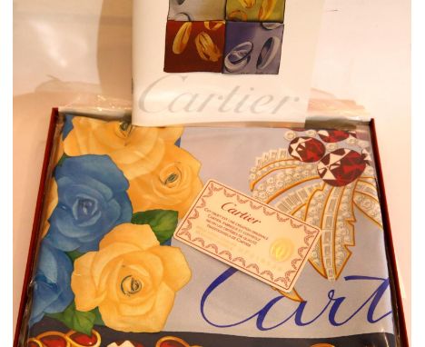 Cartier scarf in box. Tag no HF016536, 86 x 86 cm. P&amp;P Group 1 (£14+VAT for the first lot and £1+VAT for subsequent lots)