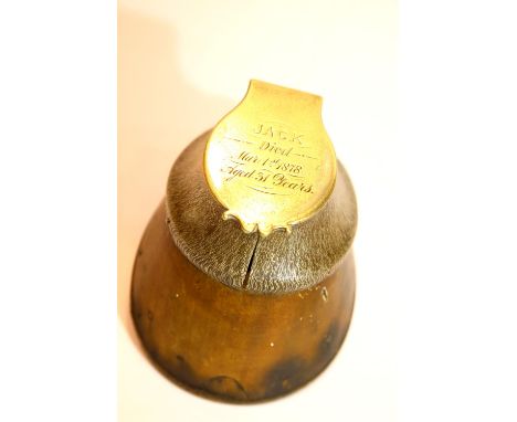 Inkwell topping a horses hoof inscribed 'Jack, died March 1st 1878'. P&amp;P Group 1 (£14+VAT for the first lot and £1+VAT fo