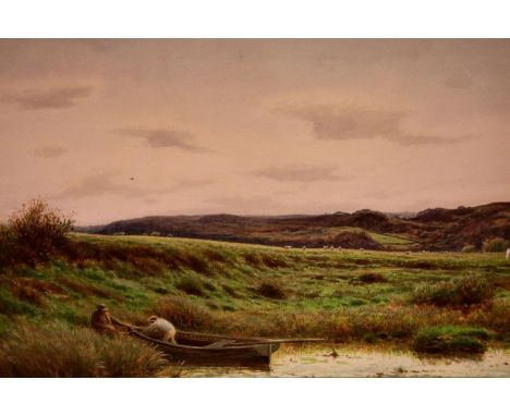Joseph Knight (19th century), watercolour "On the Bank of the Conway near the Church, Betws-y-Coed", 58 x 44 cm. P&P Group 3 