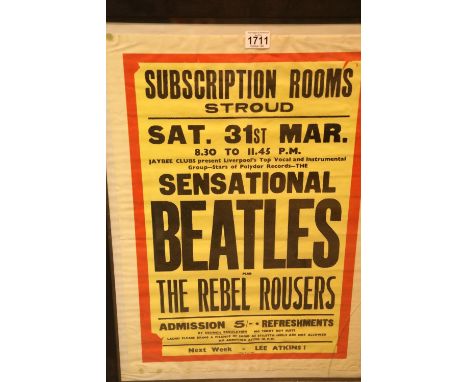 Beatles at the Subscription Rooms, Stroud undated poster, 65 x 45 cm. P&amp;P Group 1 (£14+VAT for the first lot and £1+VAT f