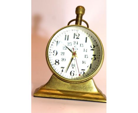 Small brass desk clock by Elgin with visible movement and fisheye magnifying lens, H: 8cm. P&amp;P Group 1 (£14+VAT for the f