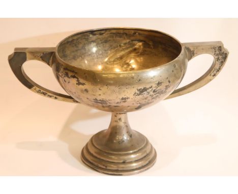 Large twin handled hallmarked silver trophy, 745g. P&amp;P Group 2 (£18+VAT for the first lot and £3+VAT for subsequent lots)