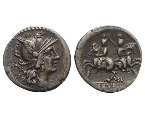 C. Servilius M.f., Rome, 136 BC. AR Denarius (19mm, 4.03g, 9h). Head of Roma r., wearing winged helmet; wreath to l. R/ Diosc