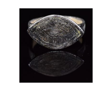 Ca.1200 AD. Very Rare wearable Crusaders ring, compromising an oval-shaped bezel with "eye of providence" motif. The Eye of P