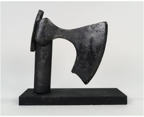 Ca. 900 - 1100 AD. An iron Viking Bearded axehead with a slender curved blade with reinforced cutting edge and chin to the lo