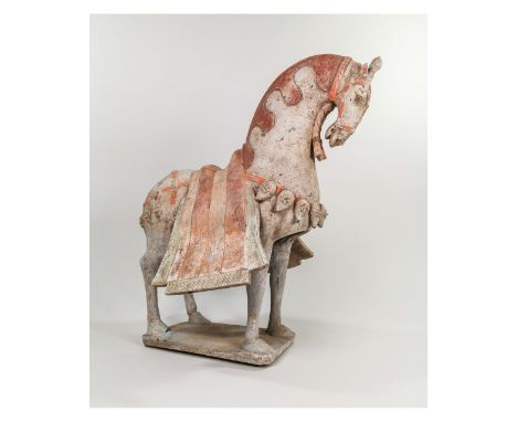 Ca.386-534 AD. Beautiful Northern Wei Dynasty, a ceramic figure of a horse standing on a square base with a modelled harness,