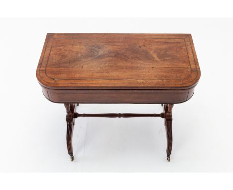 19th Century English Regency Rosewood and Palm Wood Card Table. 19th Century English regency rosewood and palm wood card tabl
