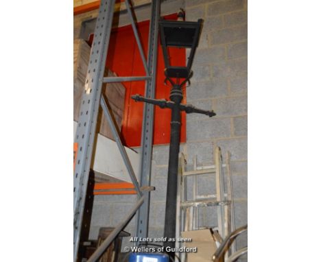 *REPRODUCTION BLACK CAST IRON SINGLE LANTERN  APPROX 13 FEET HIGH 