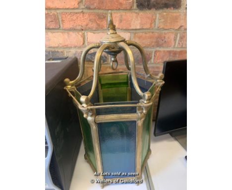 *BRASS LAMP STAND WITH MULTI COLOUR GLASS