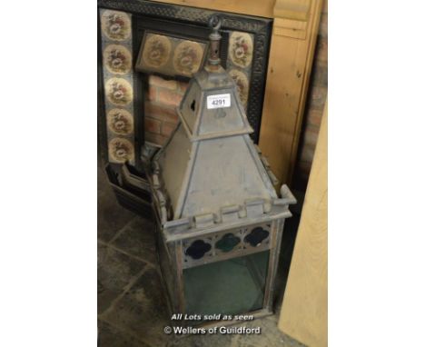 *DECORATIVE COPPER LANTERN WITH GREEN GLASS 1050MM HIGH