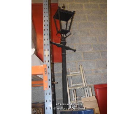 *REPRODUCTION BLACK CAST IRON SINGLE LANTERN  APPROX 13 FEET HIGH 