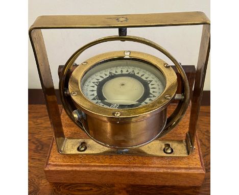 VINTAGE SHIP'S COMPASS, WITH MAHOGANY LATER WALL BRACKET