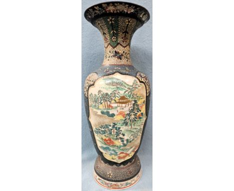 19th century Oriental glazed ceramic vase, decorated with panels depicting countryside village scenes. Approx. 36cms H
damage