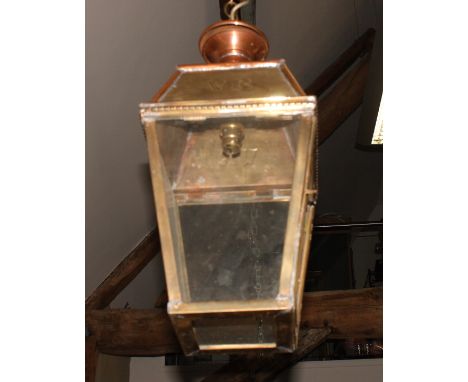 A copper and brass ceiling lantern stamped V R
