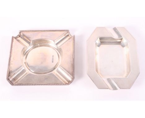 A silver ashtray with gadrooned border and another with engine turned decoration, 7oz troy approx