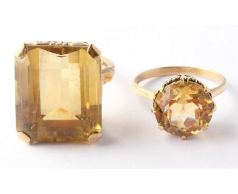 A lady's 9ct gold dress ring set citrine and another similar