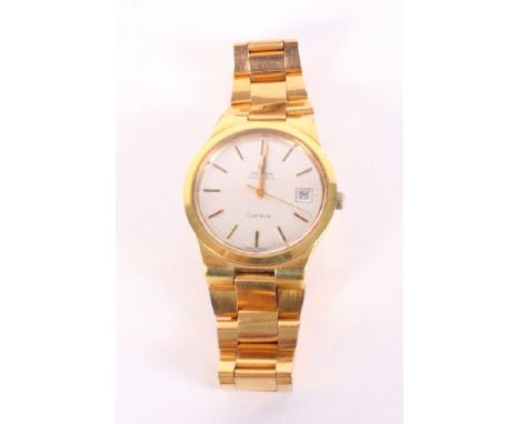 A gentleman's Omega Geneve automatic gold plated bracelet watch with baton numerals and date aperture