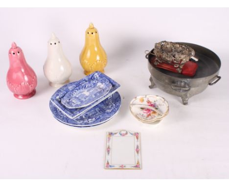 Five pieces of Copeland Spode Italian, a Dresden menu, a Wedgwood bone china ashtray, three pieces of Crown Derby posy ware a