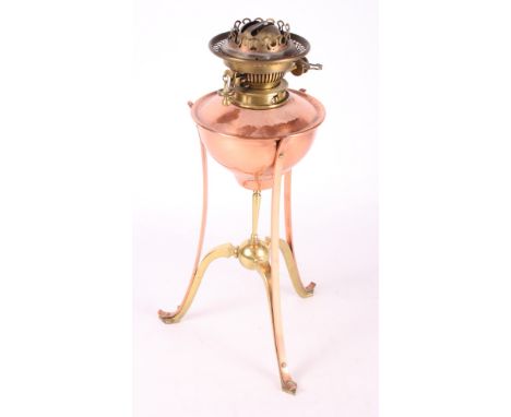A W A S Benson brass and copper oil lamp base, 16" high