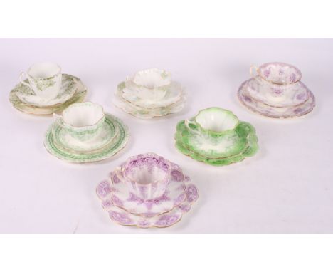 Six Edward Wileman Foley china floral printed trios of various designs