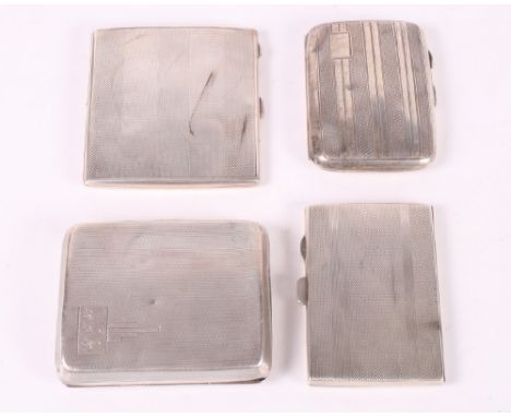 Four silver cigarette cases with engine turned decoration, 9.2oz troy approx