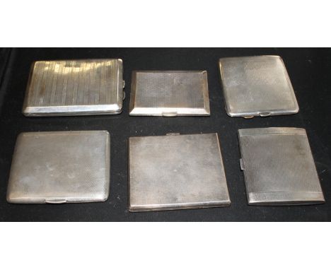 Six engine turned cigarette cases, various, 21.9oz troy approx