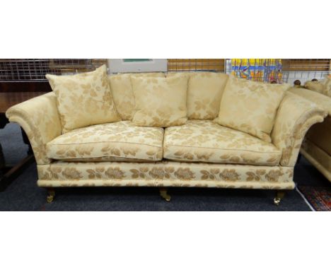 DAVID GUNDRY LARGE DROP-END OR KNOLE SOFA, 'Florence' model, in gold floral damask fabric, 234 x 107 x 89cms COLLECTING ITEMS