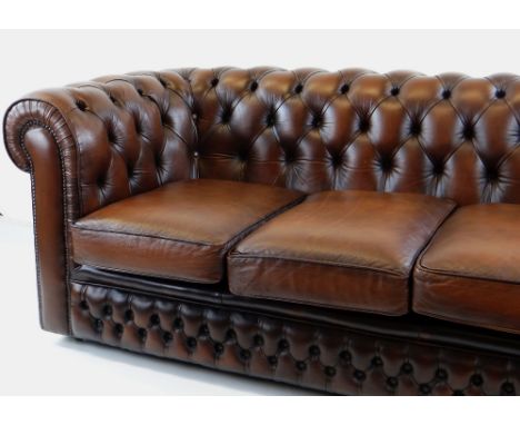 VICTORIAN-STYLE BROWN LEATHER CHESTERFIELD SOFA, button-upholstered with loose cushions, 183 x 92 x 72cms COLLECTING ITEMS ST