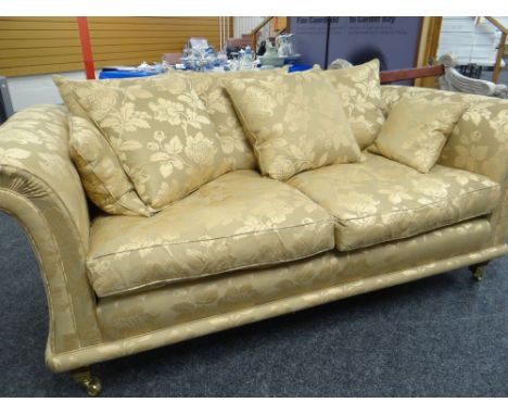 DAVID GUNDRY MEDIUM SOFA, 'Amalfi' model, in dark gold floral damask fabric, 205 x 101 x 81cms COLLECTING ITEMS STRICTLY BY P