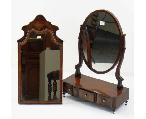 TWO ANTIQUE DRESSING TABLE MIRRORS, including William &amp; Mary-style walnut easel back mirror and a George III box base ova