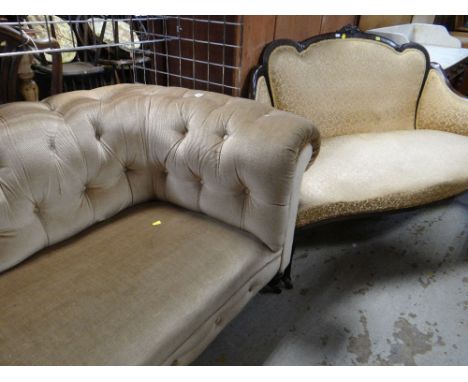 TWO SETTEES comprising a Victorian walnut Chesterfield sofa and Edwardian mahogany canape (2) Condition Report: Chesterfield 